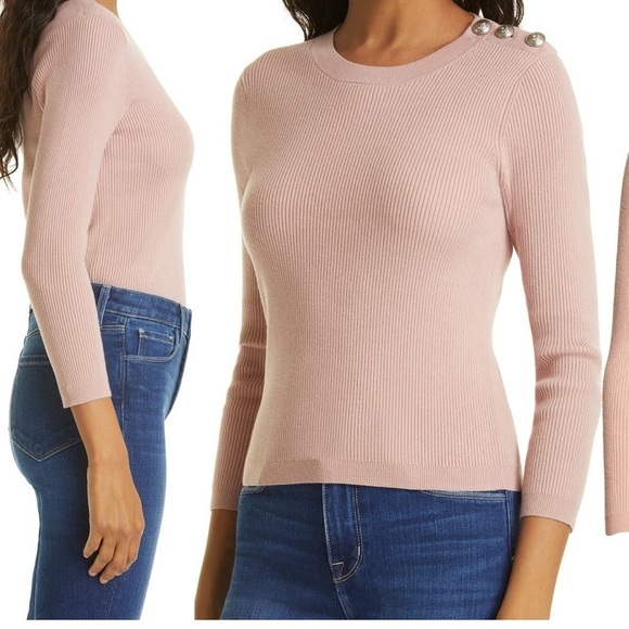 L'AGENCE Ronnie Ribbed Crewneck Women's Sweater With Crested Shoulder Buttons S - Picture 3 of 3